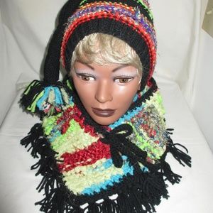 HAT SCARF ALPACA wool Crochet NEW 2 PC SET Handmade Knitted 20"-22" SCARF WOMEN